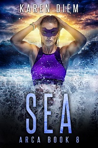 Sea by Karen Diem book cover. Arca rises out of the water witht he title and author name nearby.